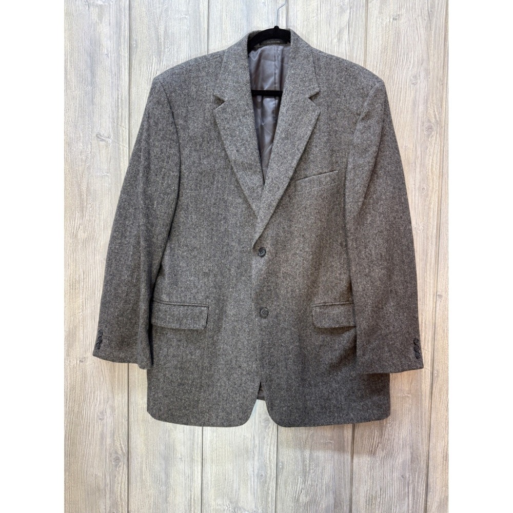 Chereskin Mens 44R Blazer Grey Herringbone Camel Hair  Sport Coat Italy Fabric